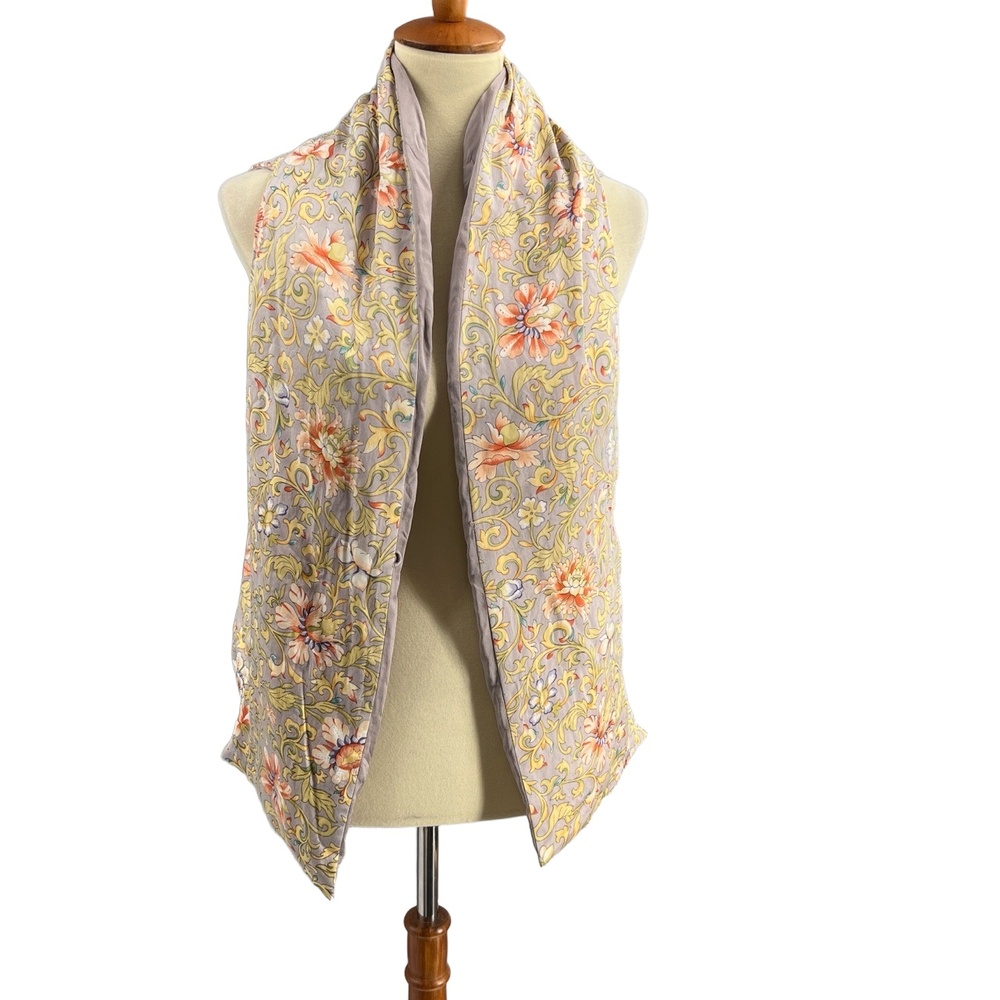 Vintage Y2K 90s Inspired Floral Silky Vest Gray Patterned Pocket Waistcoat Sz L